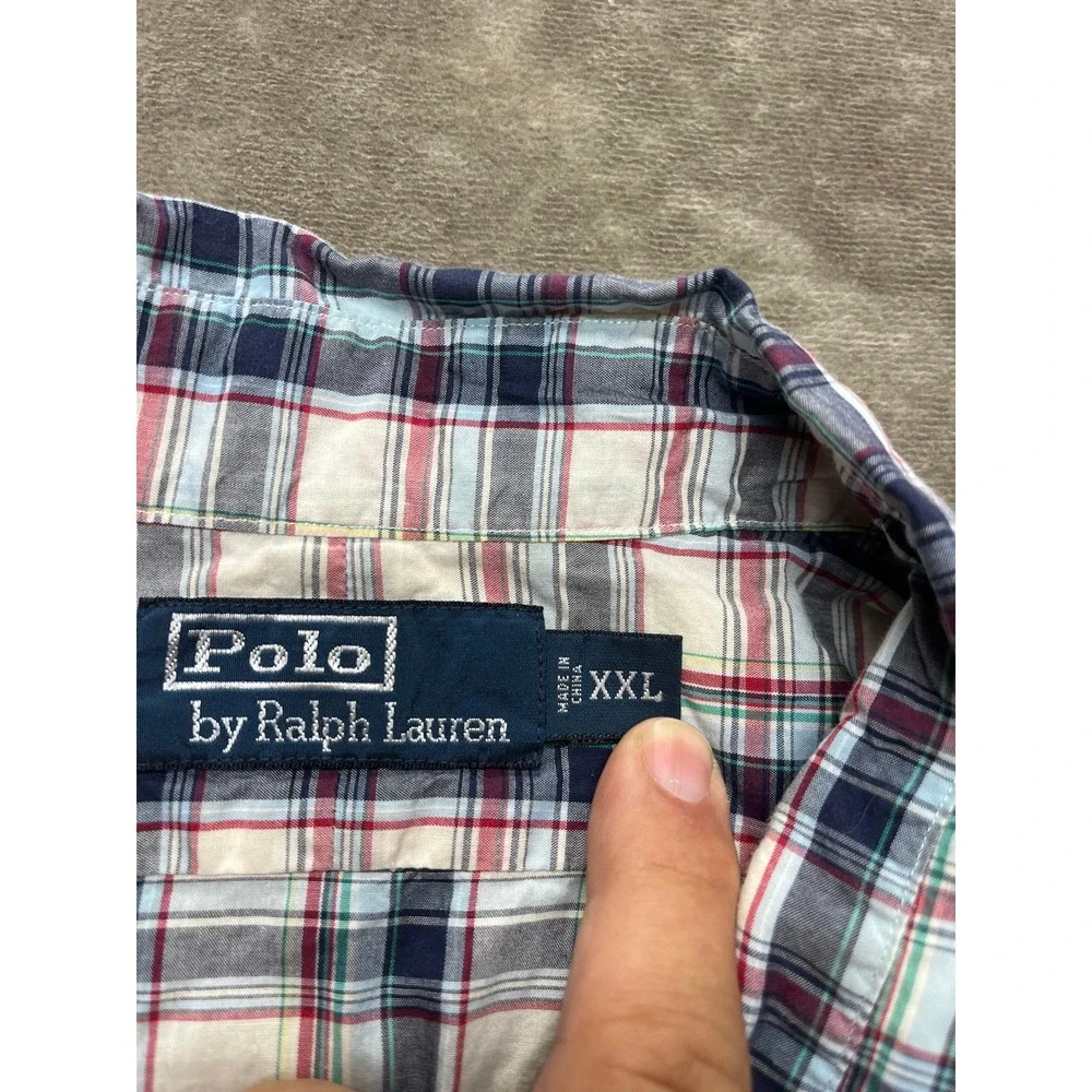 Polo Ralph Lauren‎ Mens XXL Short Sleeve Plaid Button Up Shirt Red Navy White